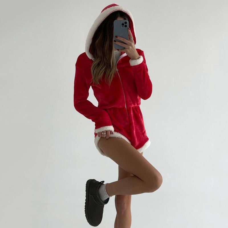 Christmas Women's Jumpsuit Pajamas Long Sleeves Shorts
