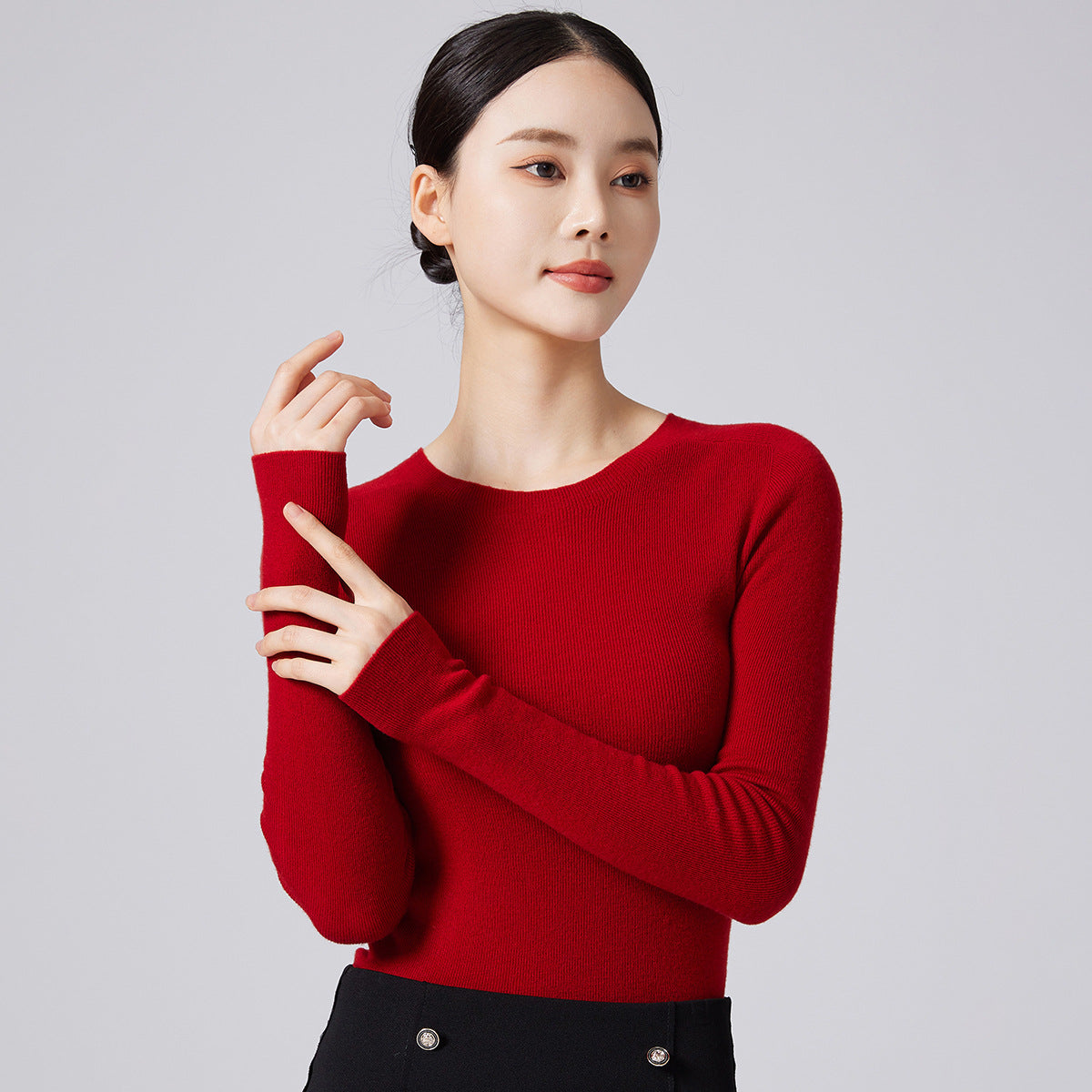 Machine Washable 60 Seamless Bottoming Shirt Round Neck Wool Sweater For Women