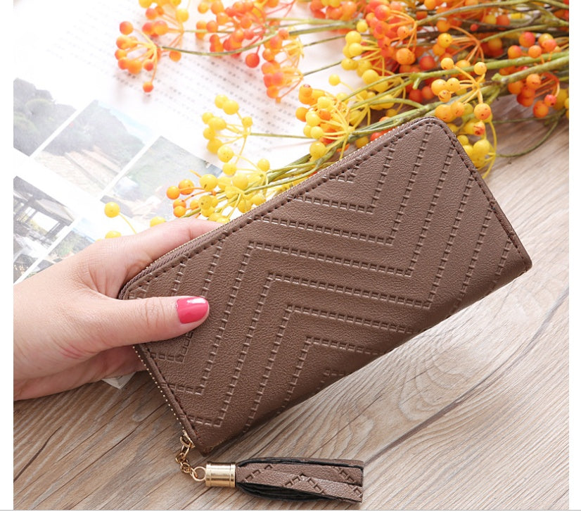 New women's wallet single pull fringed bag long zipper student bag clutch bag