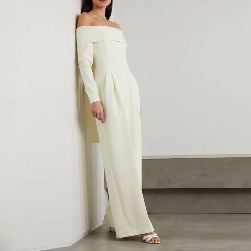 Gudinde-temperament Off-shoulder Krave Jumpsuit Elegant Selskabsdame Højtaljet Slankende Draperet Vide Ben Bukser