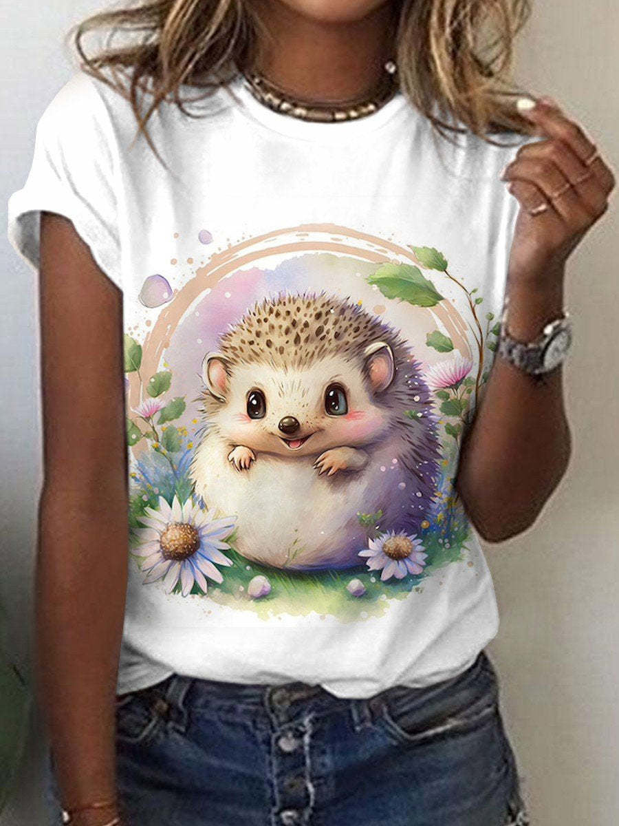 Cute Owl Pattern 3D Printed Round Neck Short Sleeve
