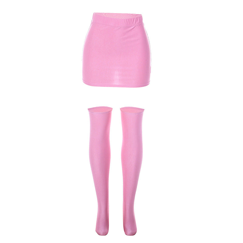 Pure Color Tight Hip Skirt Skirt Half Socks Casual Suit