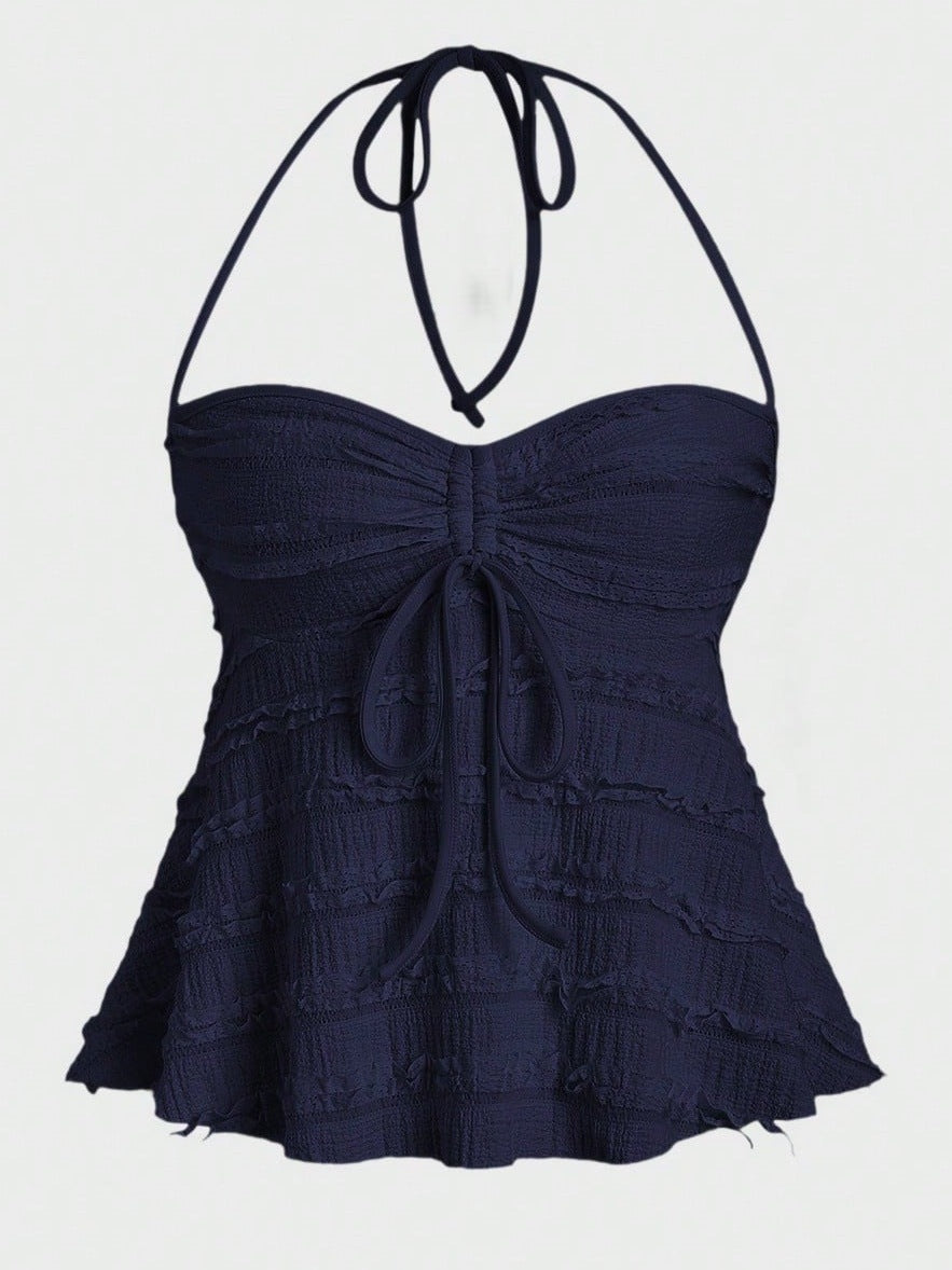 Women's Solid Color Casual Irregular Lace Up Halterneck Vest