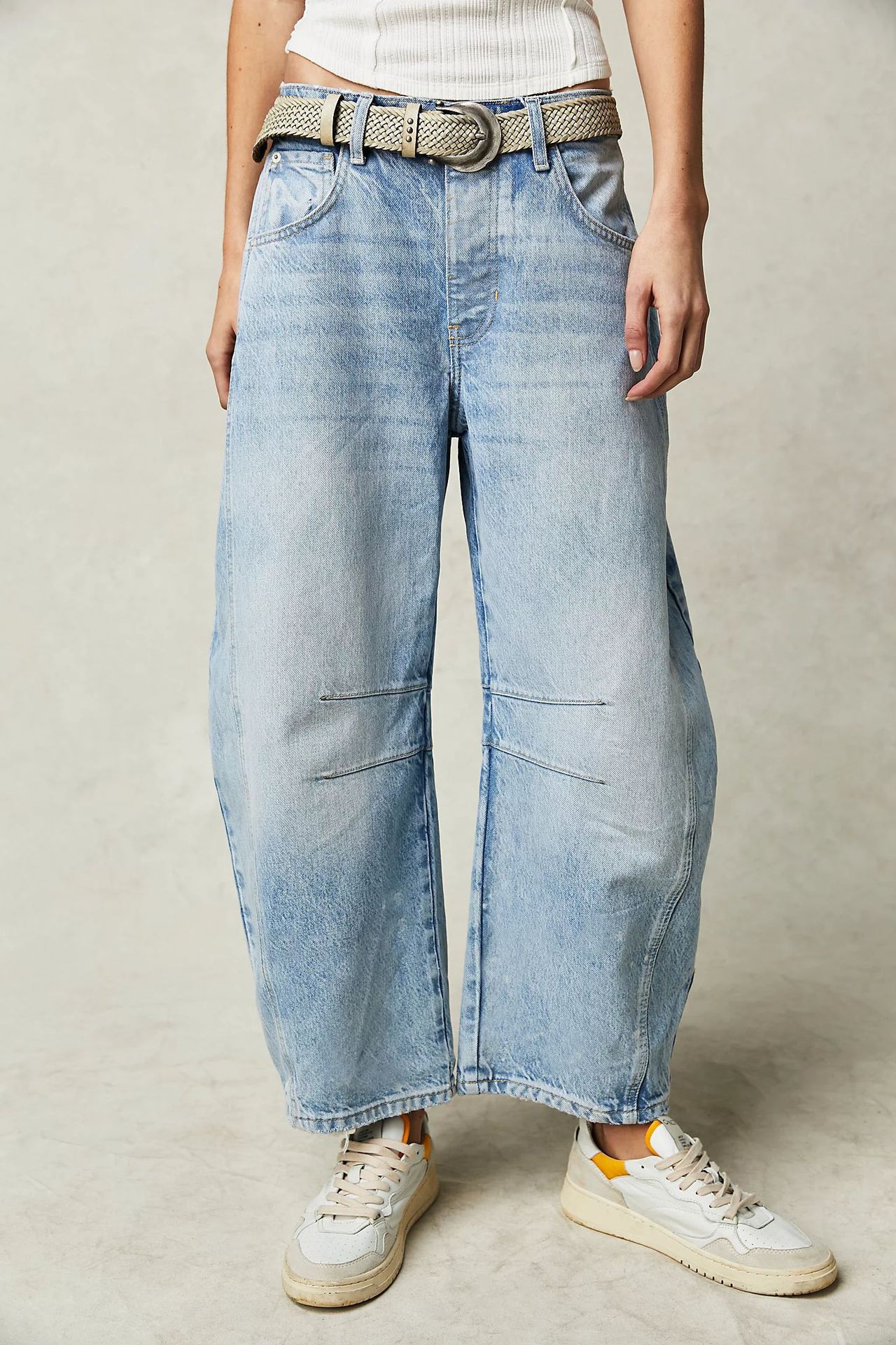Womens Jeans Loose Straight Leg Washed Denim With A Wide Leg Draping Fit