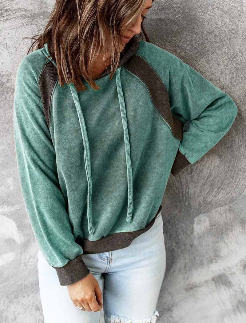 Casual Patchwork Top Hooded Long Sleeve Sweater