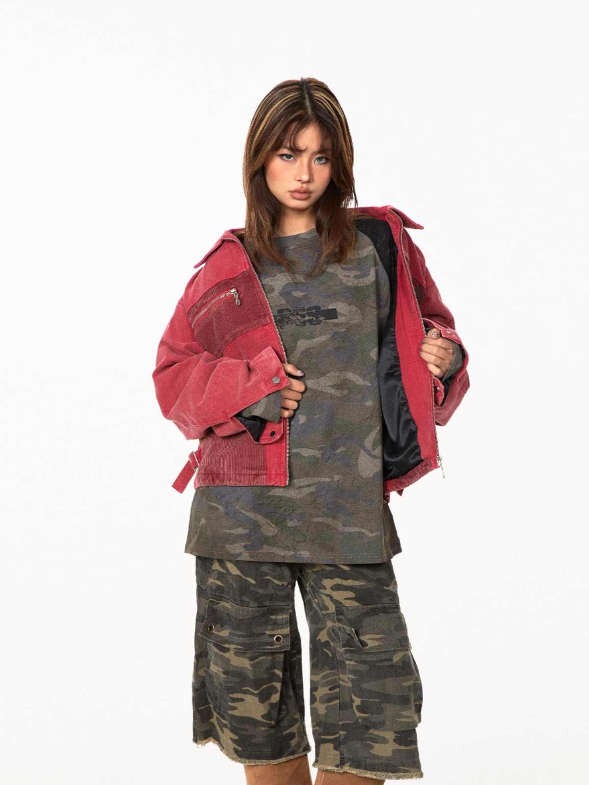 Patchwork Jacket Texture Three-dimensional Corduroy Pocket Baggy Coat