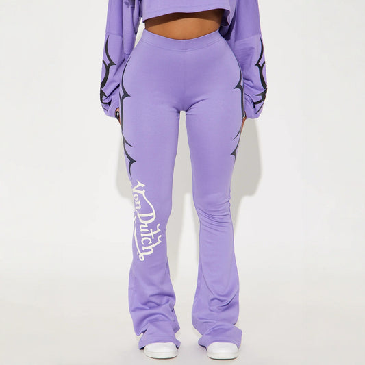 Womens Casual Solid-color Letter-print Cropped Top And Pants Set