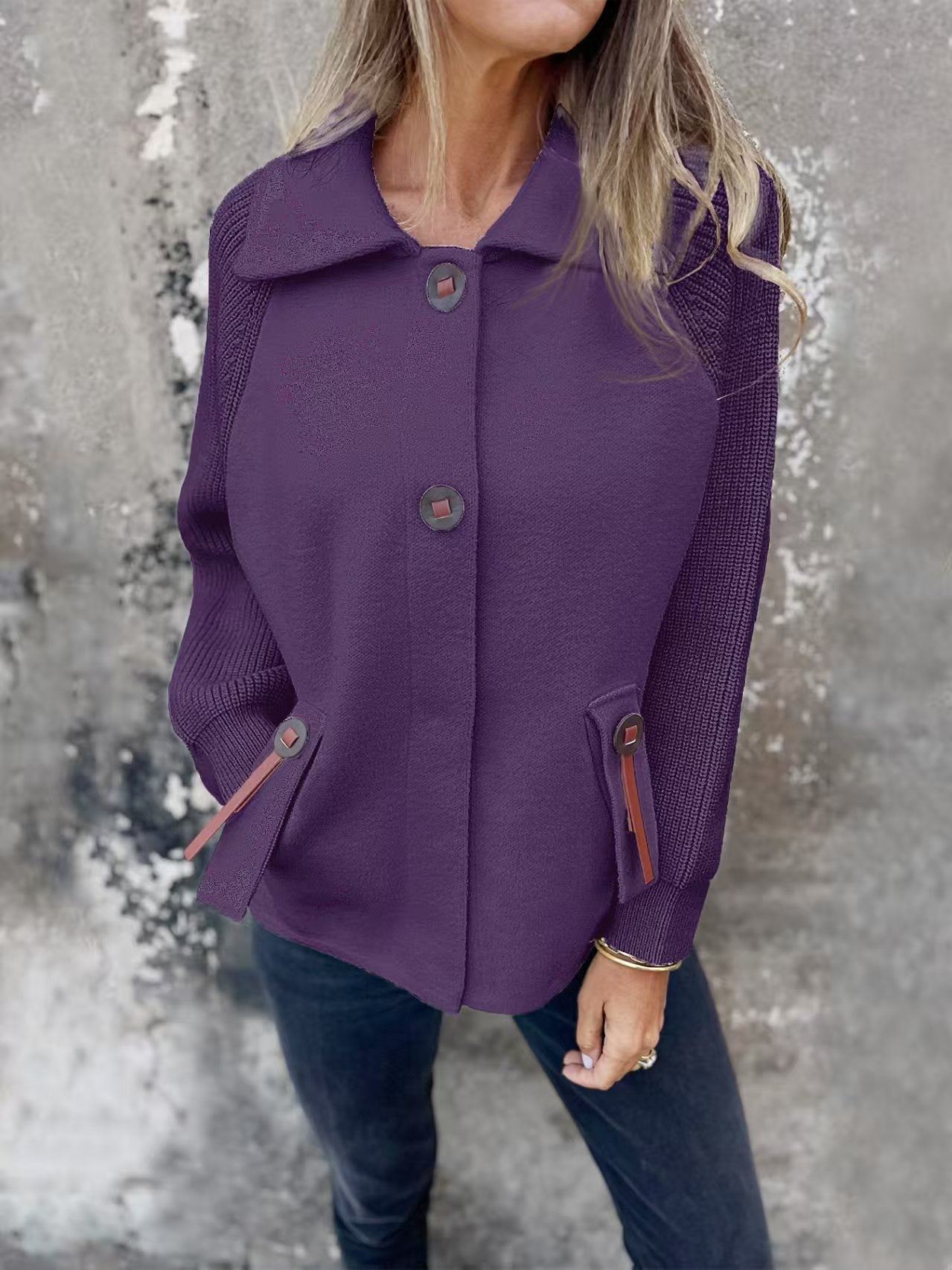 Casual Polo Collar Fashion Pocket Cuff Stitching Jacket Coat