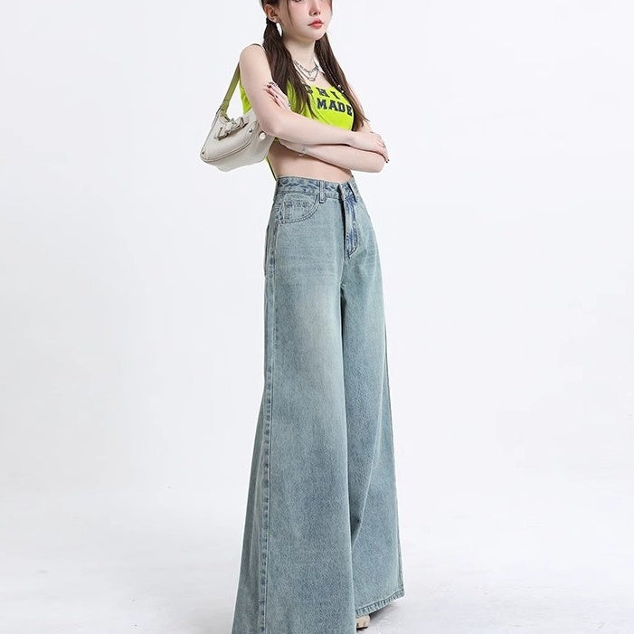 Vaskede vintage wide leg jeans til kvinder, forår og efterår, ny kollektion