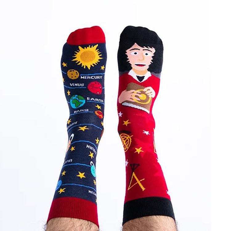 Mandarin Duck  Asymmetric Ab Socks Mid Tube Jacquard