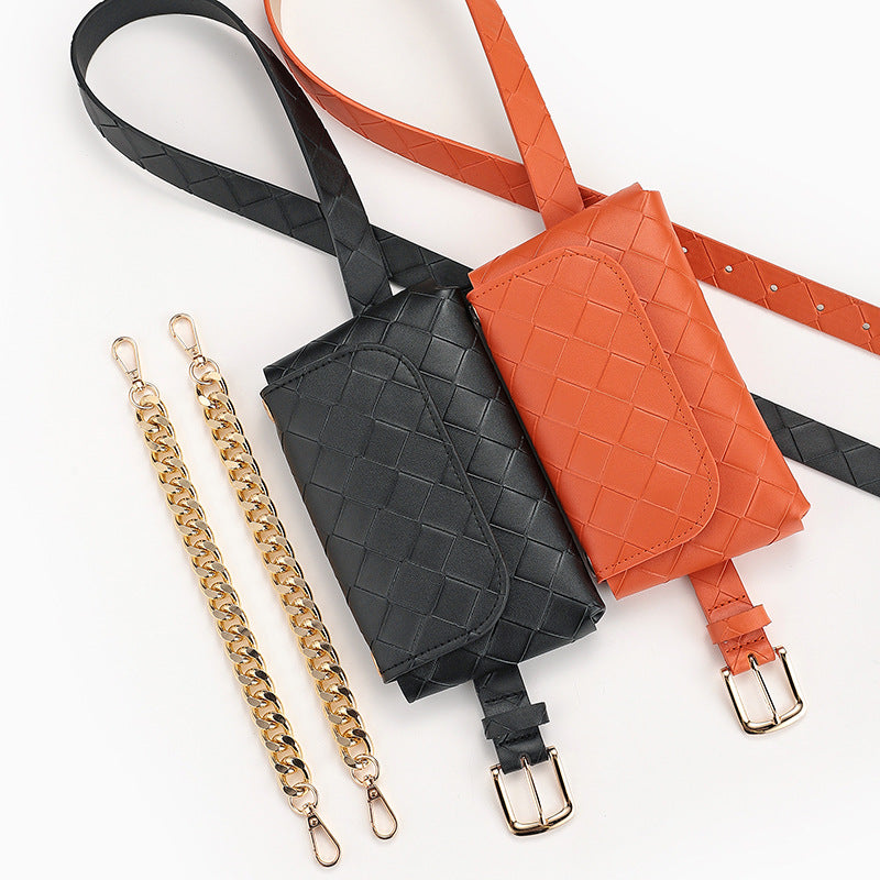 Plaid Leisure Decorative Chain Waist Bag