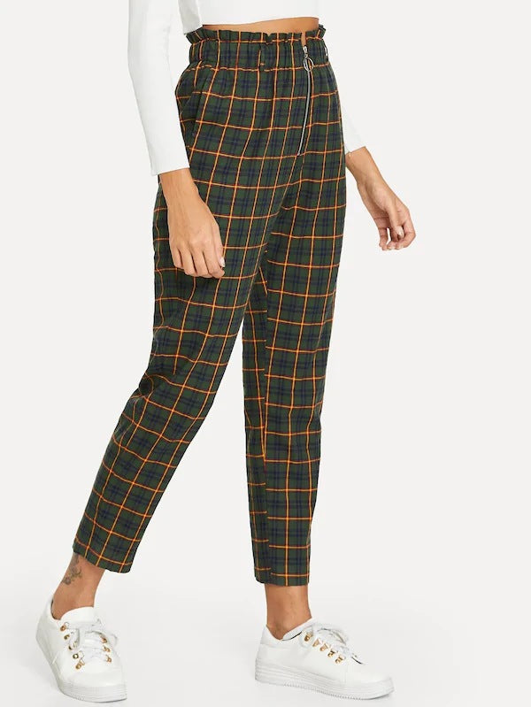 Plaid leaky zipper slacks