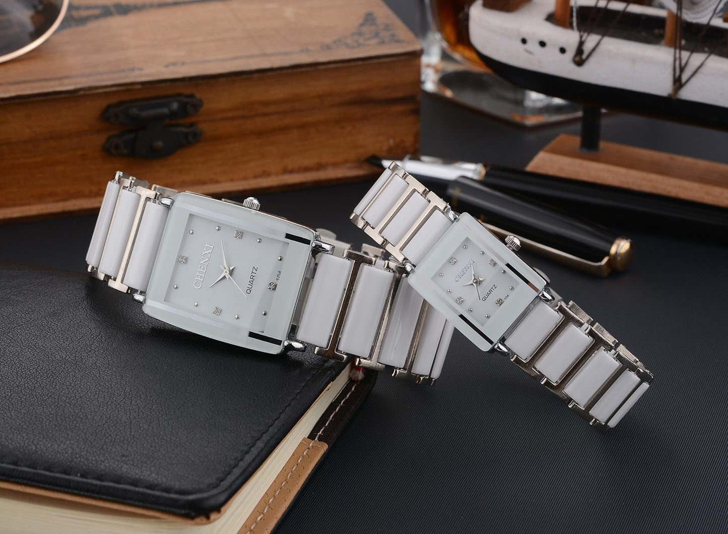 Couple's Square Diamond Set Quartz Watch