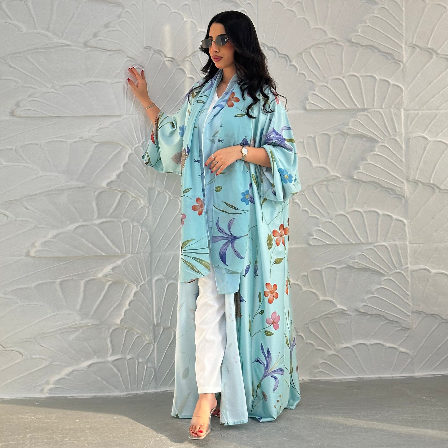 Womens Printed Two-Piece Set Long Robe With Hoodie Coat