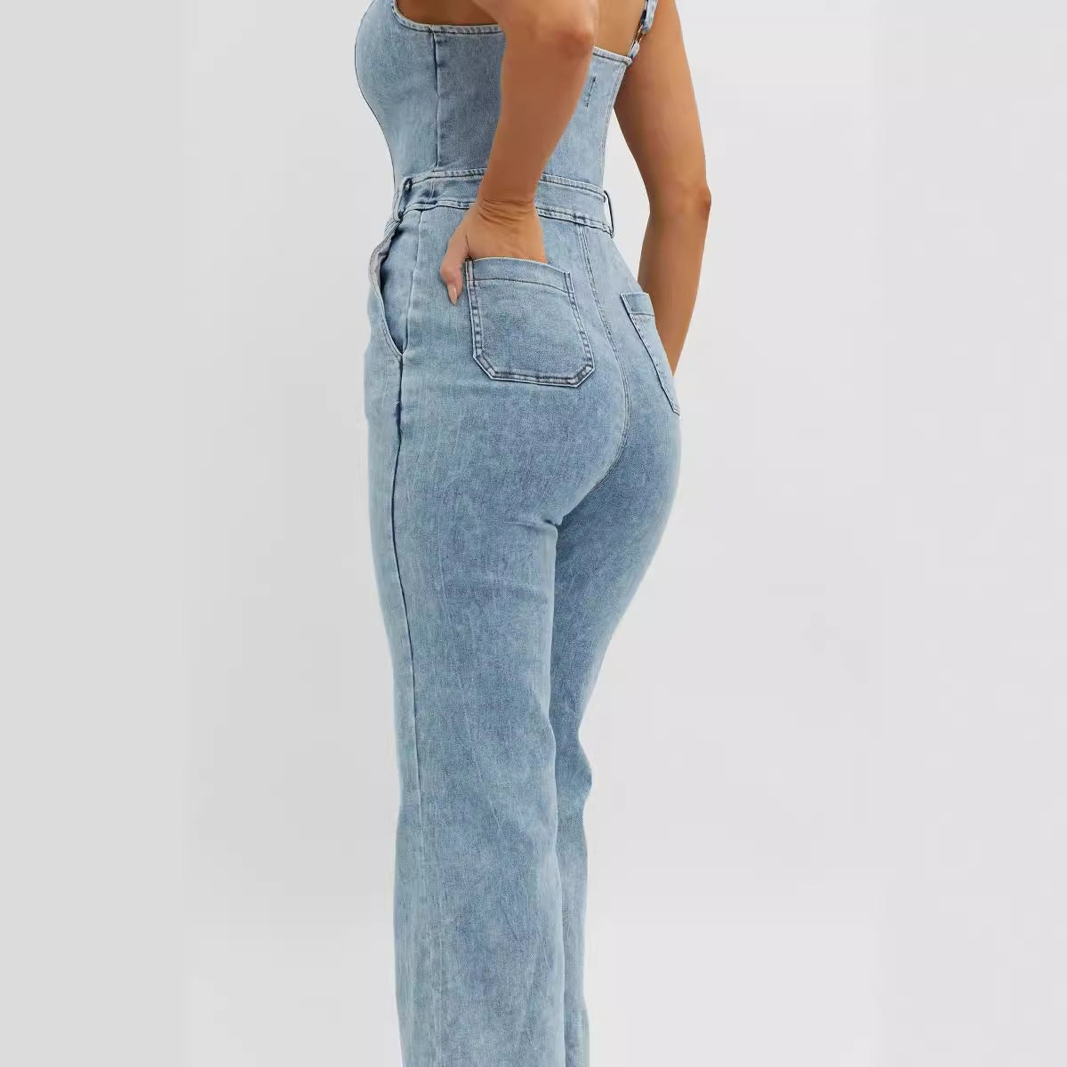 Shoulder Strap Slim Cowboy Siamese Trousers