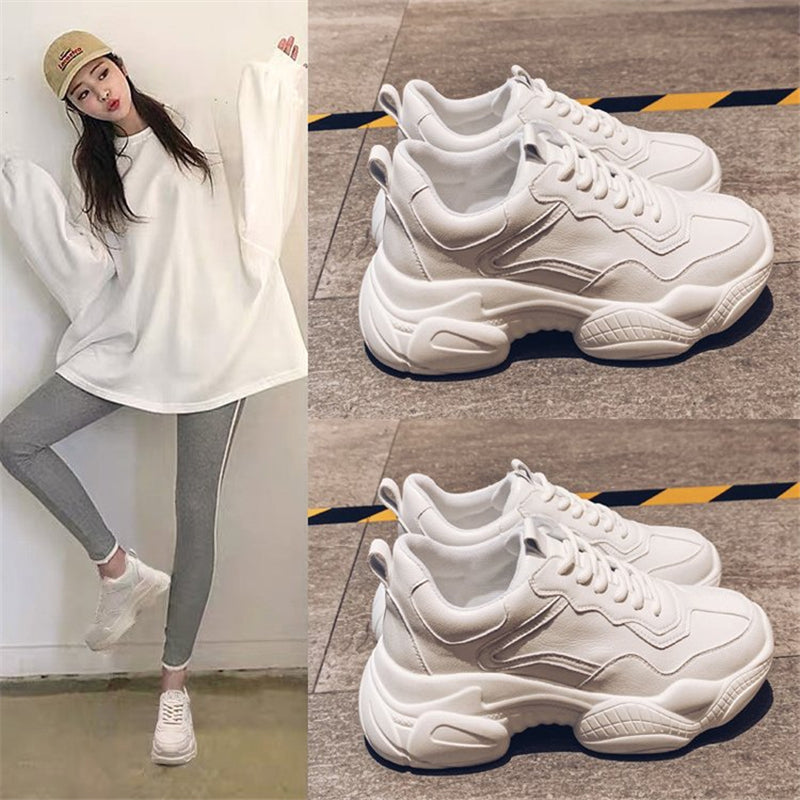 Spring And Summer Thick-soled Lace-up Old Ladies Casual White Shoes