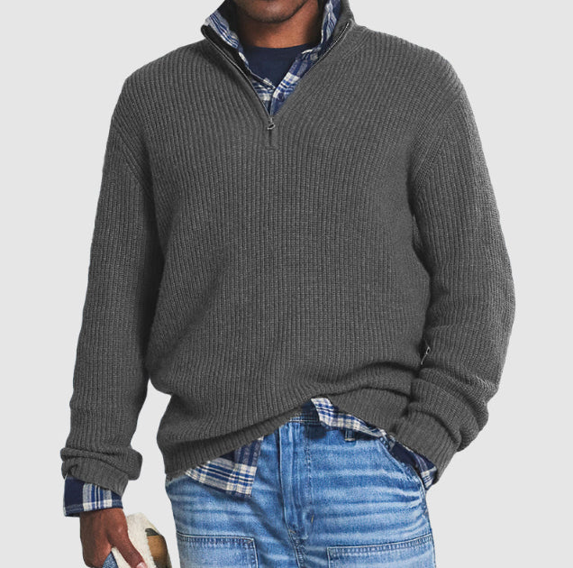 Men's Business Casual Loose Zip Stand Collar Sweater