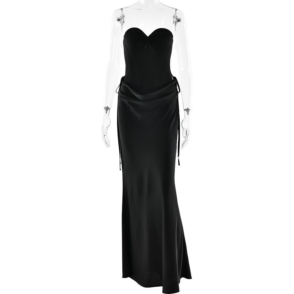 New Sexy Solid-color Slim-fit Long Dress With Tie-dye Accents Two-piece Set