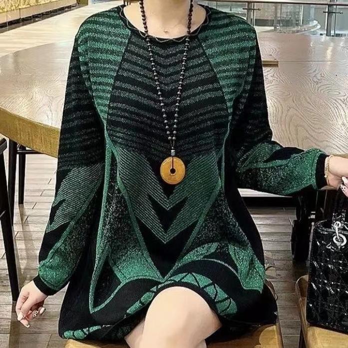 New Mid-length Round Neck Autumn And Winter Geometric Sweater