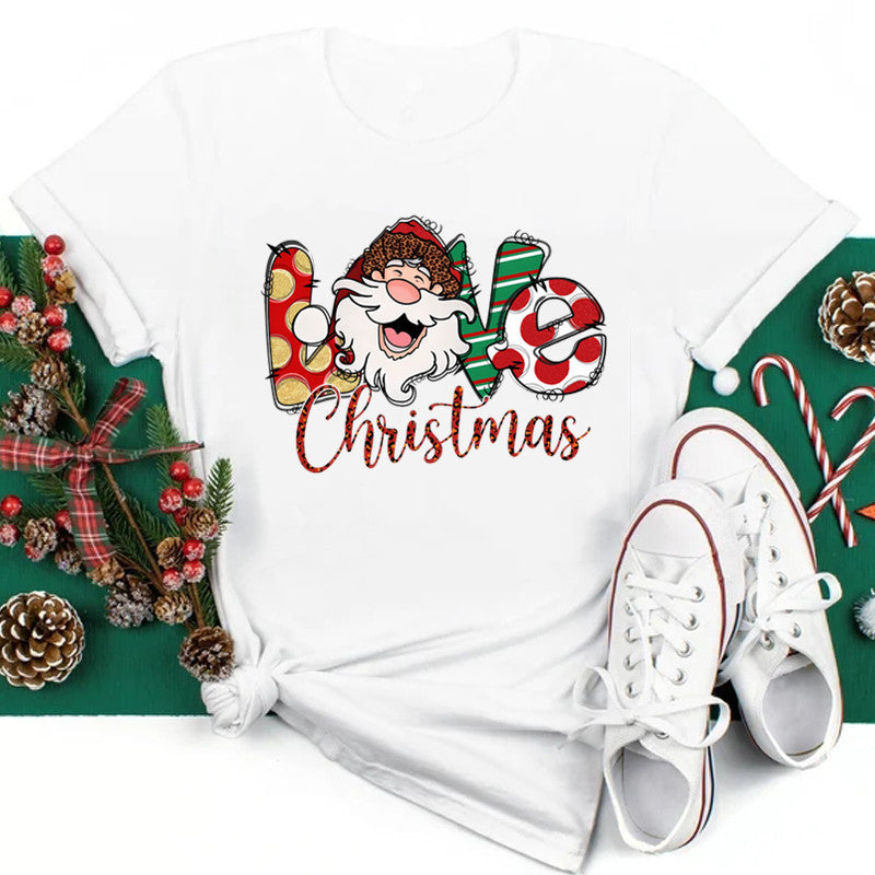 New Year Christmas Plus Size Round Neck Short Sleeve T-shirt