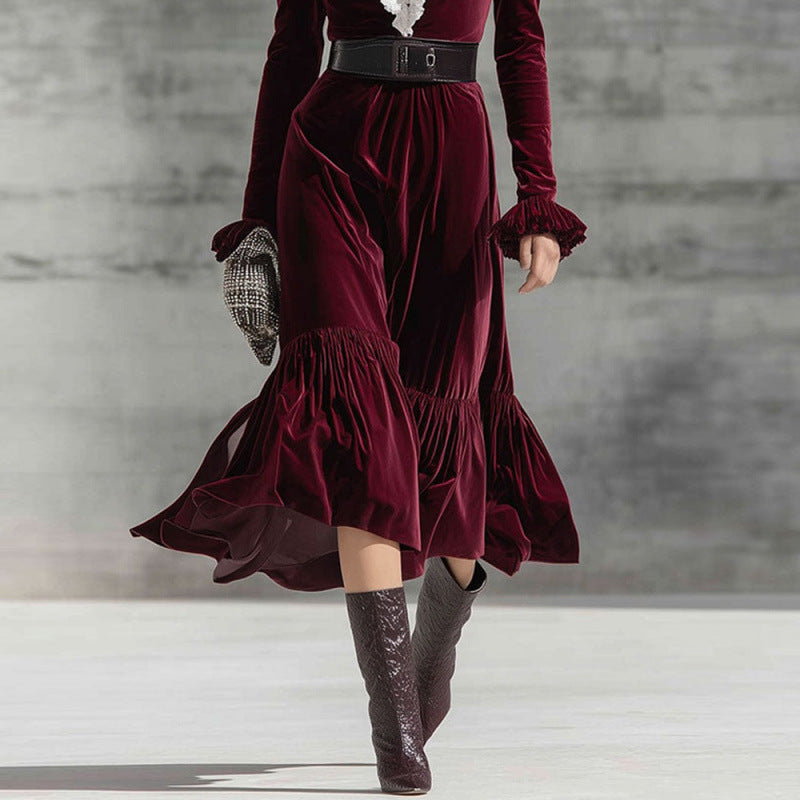 V-neck Contrast-Color Slim-Fit Elegant Long-Sleeve Mermaid Dress For Women