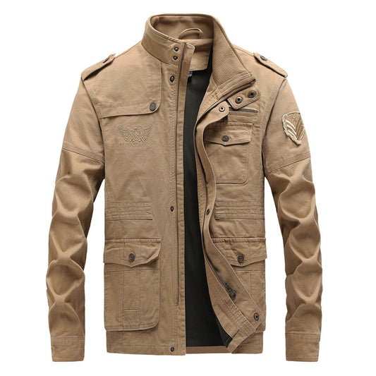 Men's cotton washable workwear jacket plus size casual stand collar