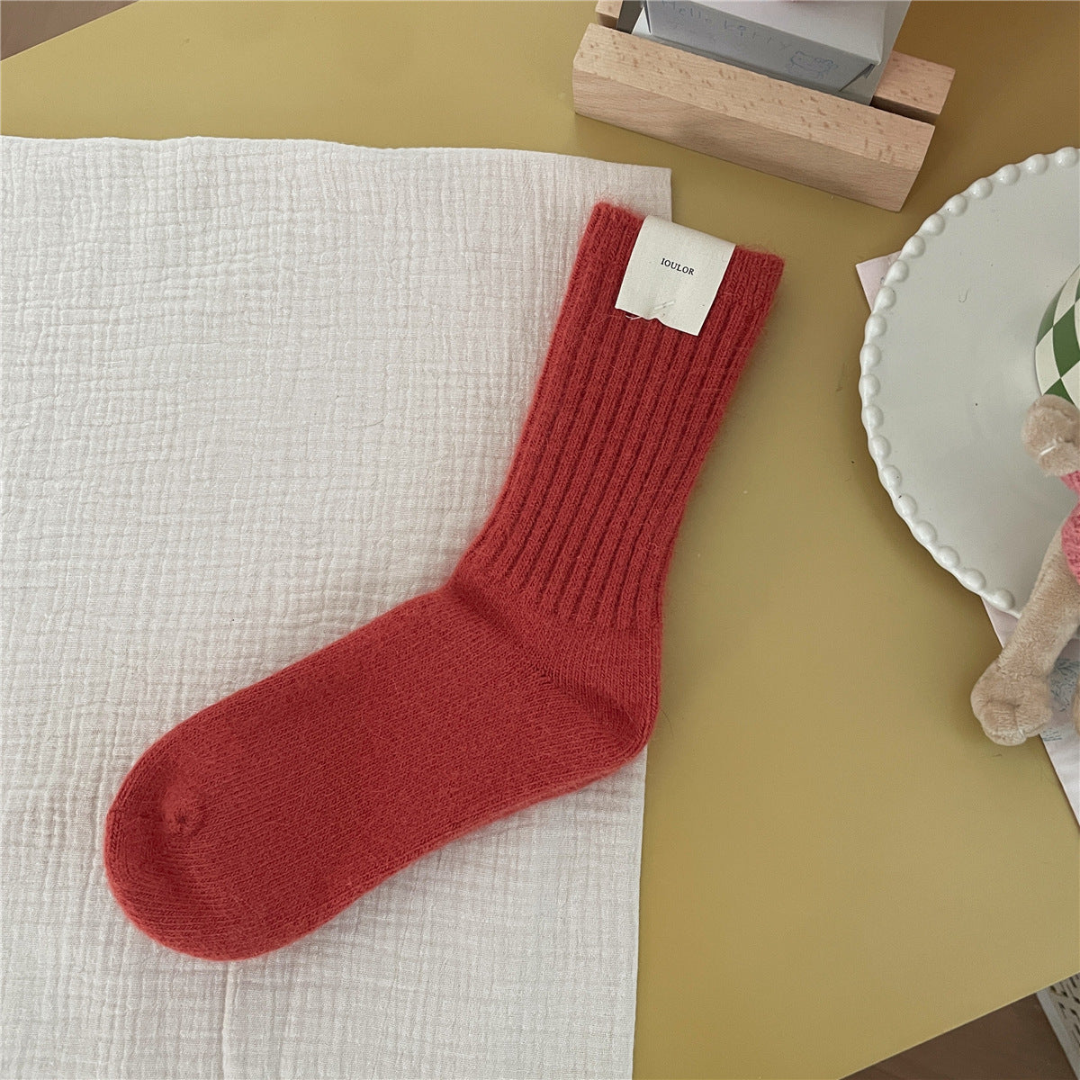 Solid-color Rabbit-fur Chunky Knit Thermal Socks