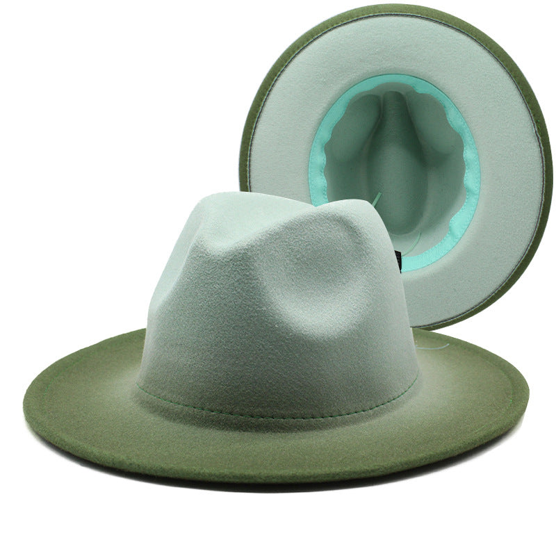New Wide Brim Woolen Thick Gradient Two-color Top Hat