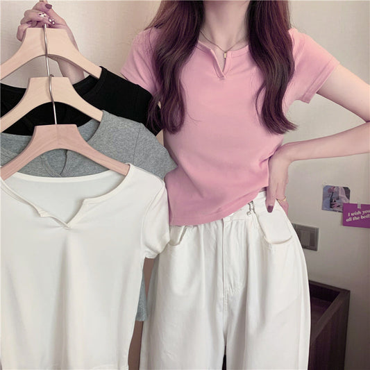 Short Women's Summer Design Slim Fit Midriff-baring T-shirt