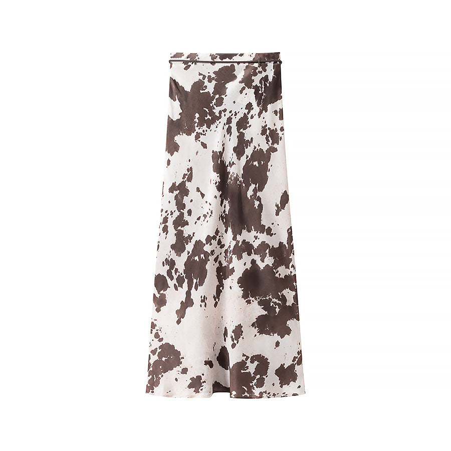 New Animal Print Satin Blouse And Skirt Set For Women