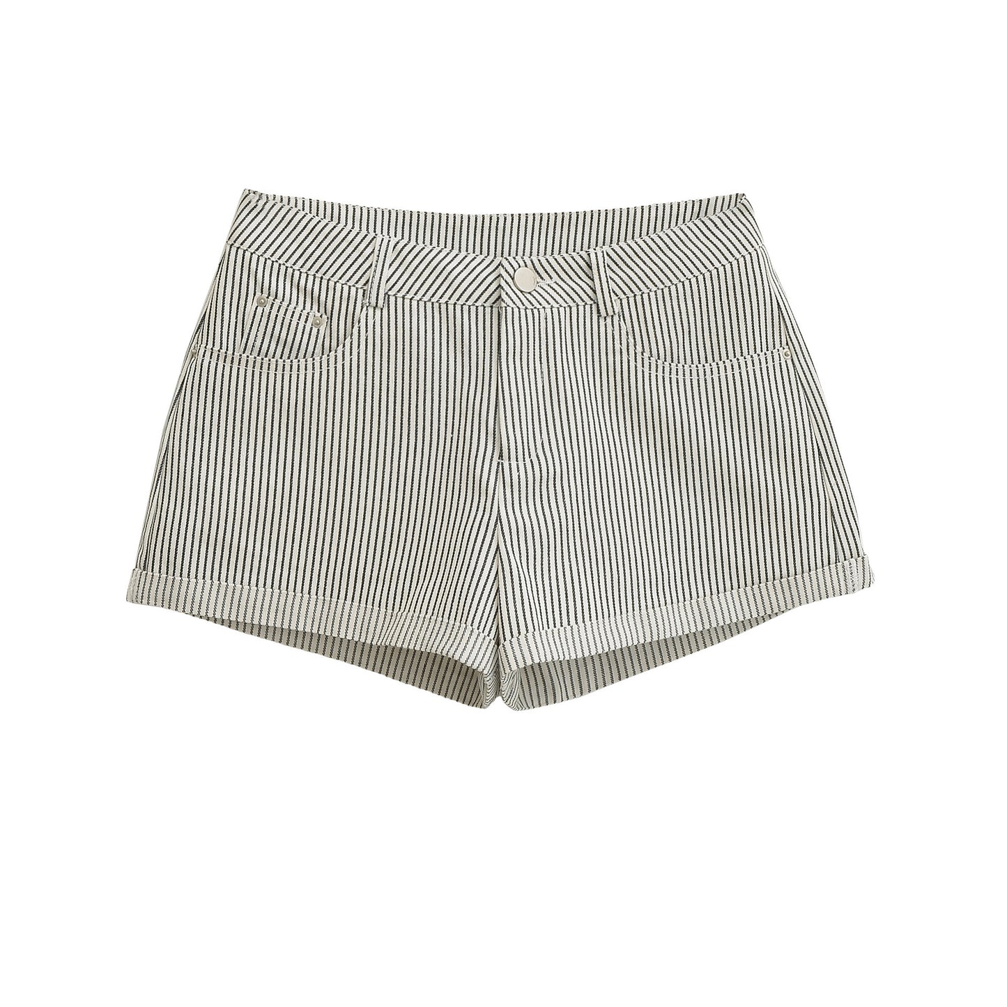 Womens Black And White Striped A-Line Casual Denim Shorts