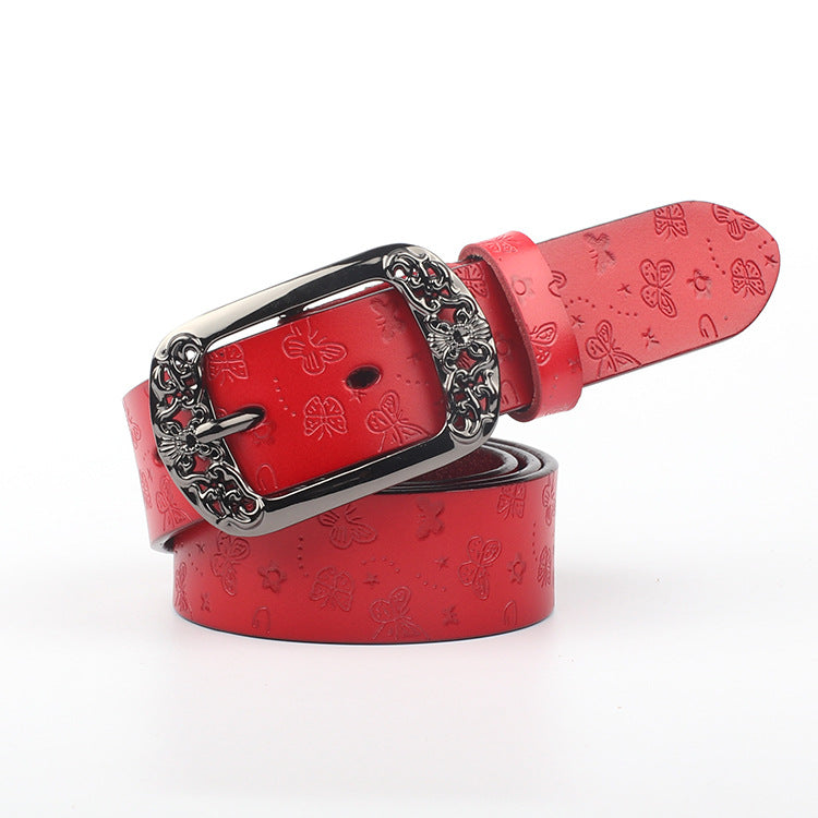 Wide belt with bow-buckle leather