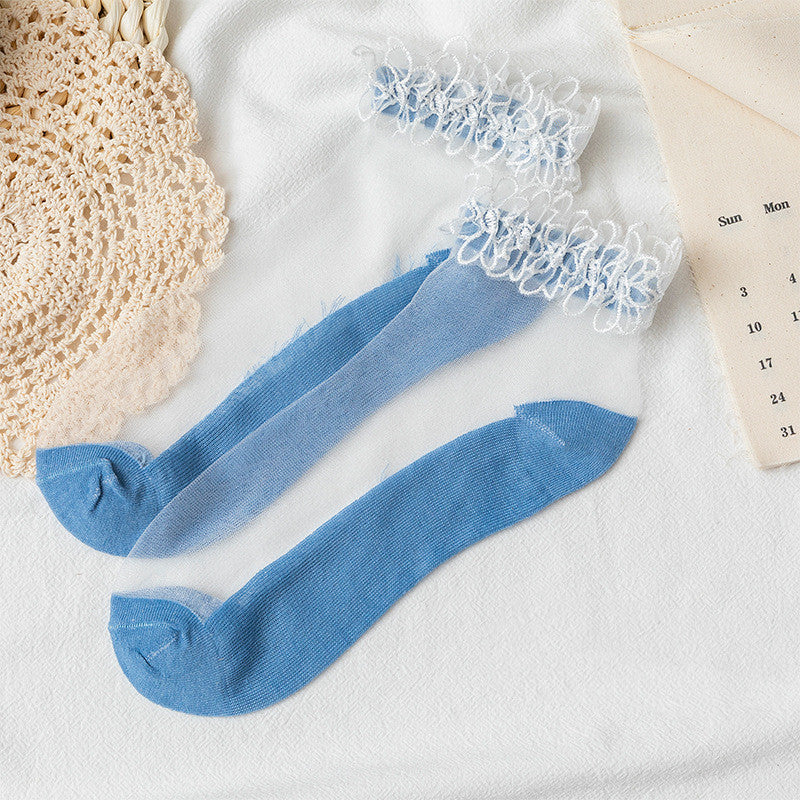 Women's Fashion Pearl Crystal Lace Socks