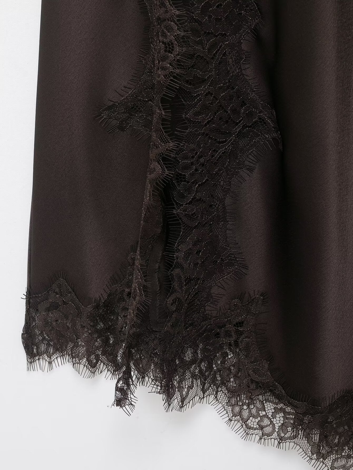 Lace Trimmed Silk Satin Dress