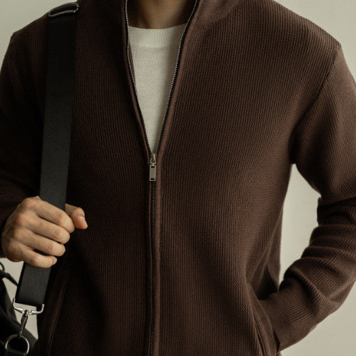 Herre åndbar lynlås afslappet sweater med standkrave