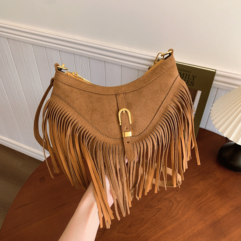 Maillard Brown Tassel Retro Versatile Crossbody Bag