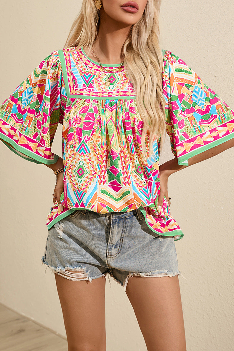 Thin Loose Casual Style Printed Chiffon Shirt For Women
