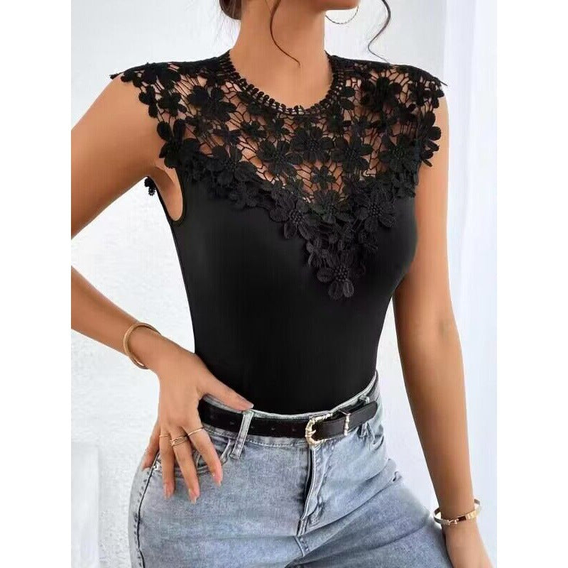 Women's Lace Spliced Sleeveless Stretch Top