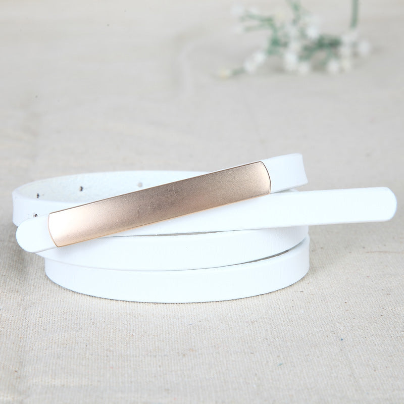 Female leather alloy smooth buckle two-layer leather fine belt