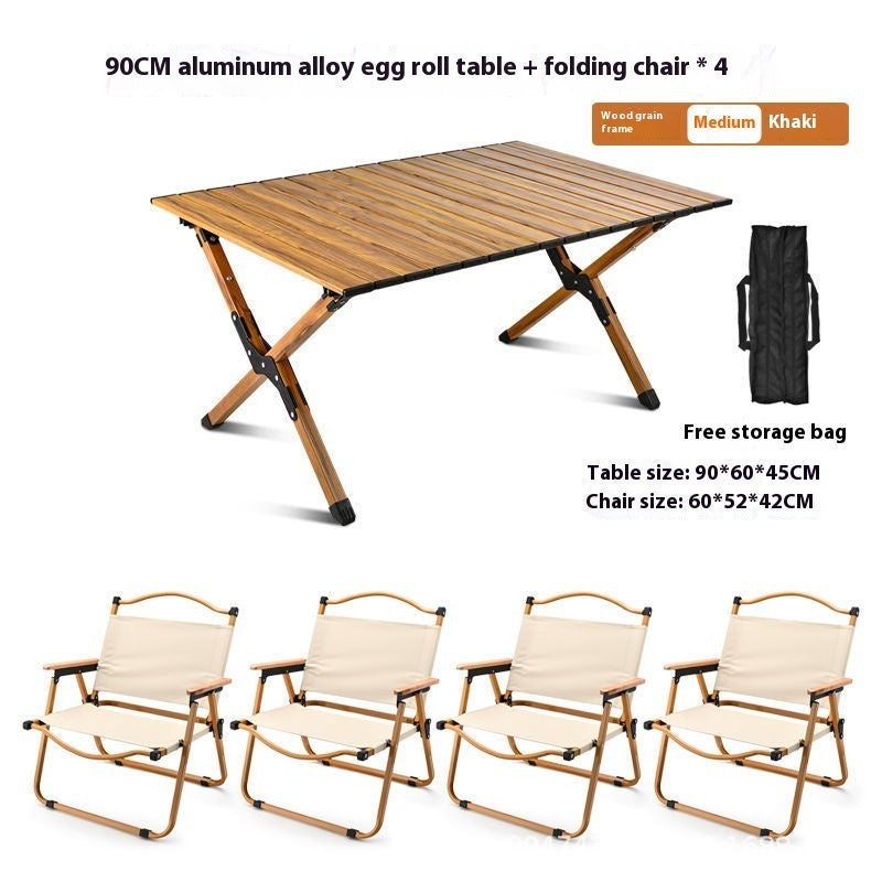 Aluminum Alloy Outdoor Foldable Egg Roll Table Portable Camping Picnic Chair