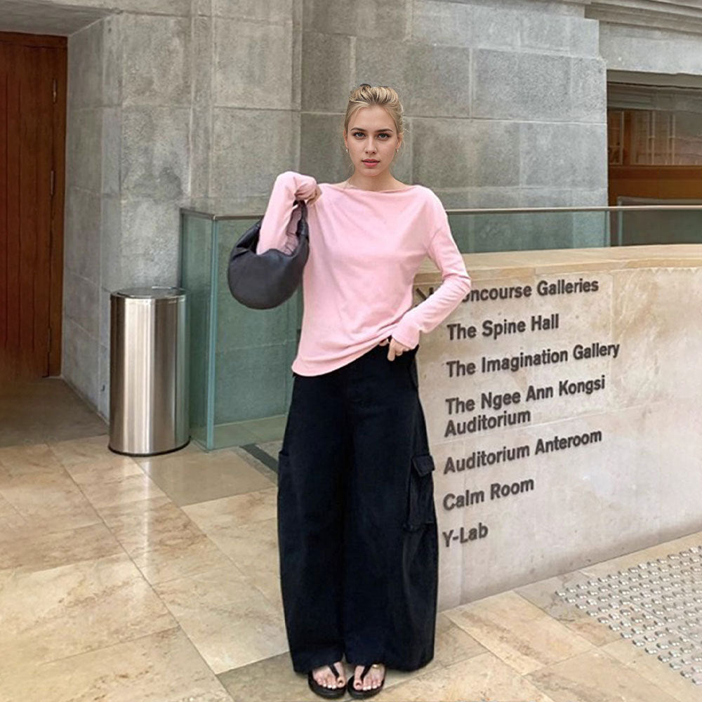 Off-the-shoulder Long-sleeved Top For A Slimming Inner Wear