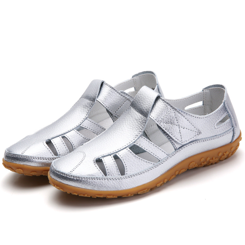 Summer Handmade Retro Soft Sole Leather Velcro Casual Women's Shoes