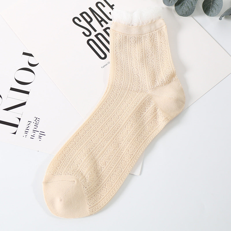 Women's Socks With Glass Silk Lace Hollow Mesh In Tube