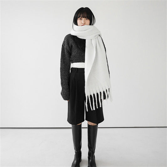 Shawl To Keep Warm All Wear White Bright Red Solid Color Neck