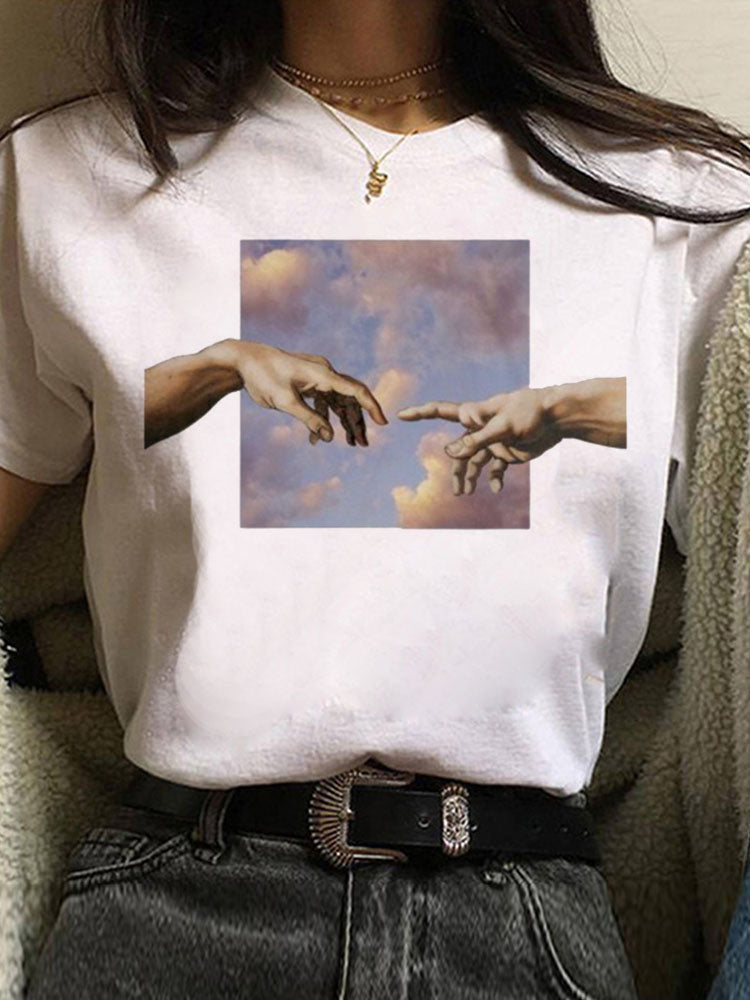 European And American Alphabet Print Short-sleeved T-shirt