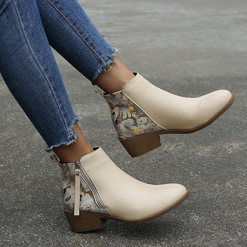 Large Size New British Style Pointed Toe Zipper Women's Leather Boots