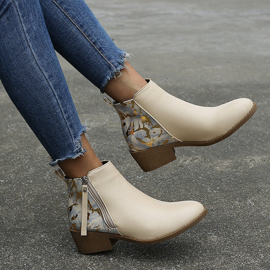 Large Size New British Style Pointed Toe Zipper Women's Leather Boots