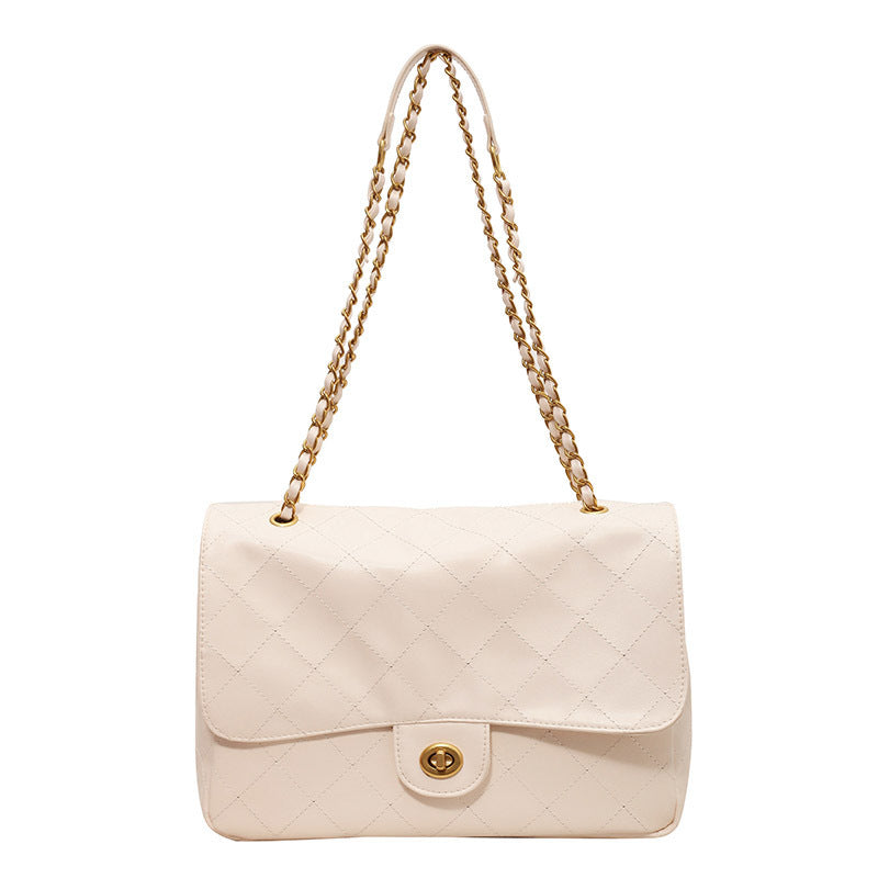 Retro Enkel Taske med Stor Kapacitet, Diamantmønstret Kædetaske, Skuldertaske/Crossbody