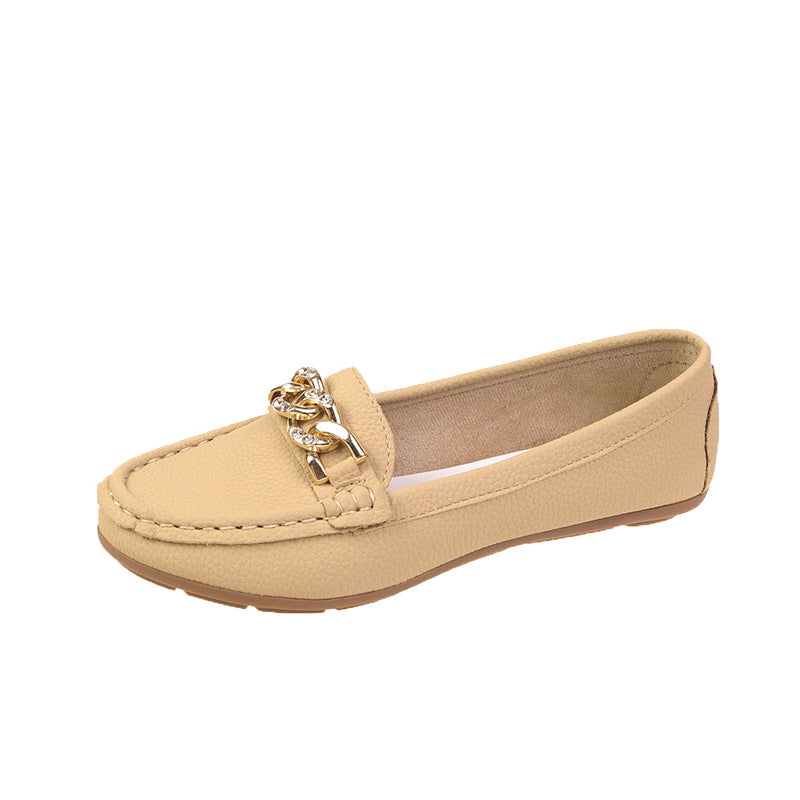Spring And Autumn New Women's Korean-style Round Toe Low Heel Metal Chain Casual Outdoor