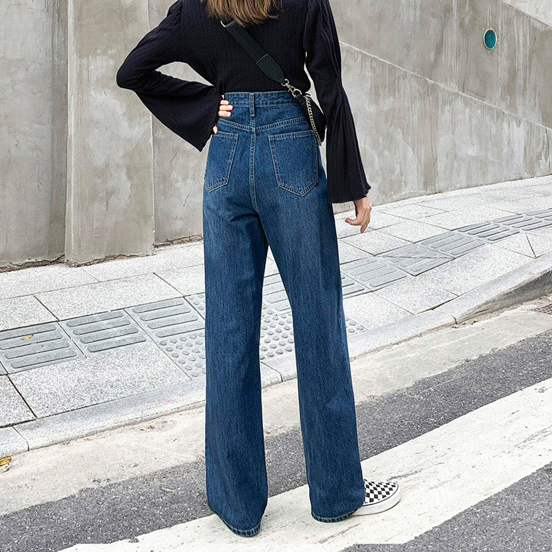High Waist Adjustable Buckle Straight Wide Leg Mopping Pants